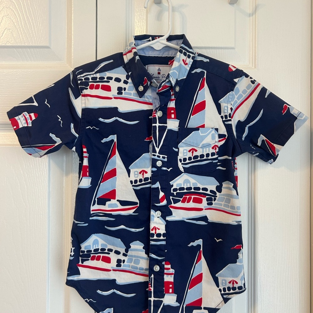 Classic Prep Navy, Red & White Nautical Button-Down Shirt